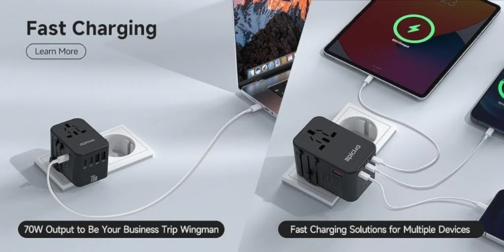 Epicka 70W Universal Adapter for Fast Charging Multiple Devices on the Go
