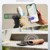 Smart left-behind alerts: phone showing lost wallet notification, wallet emitting beep sound.