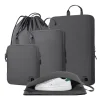 grey-nylon-compression-packing-cubes-travel-set Epicka grey travel packing organizer set with shoe bag, laptop sleeve, and drawstring bag.