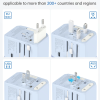 All-in-one universal travel adapter with EU, UK, USA, AU plugs and USB ports.